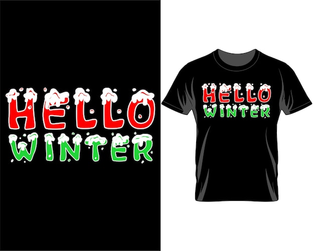 Hello winter Christmas quotes t shirt design vector