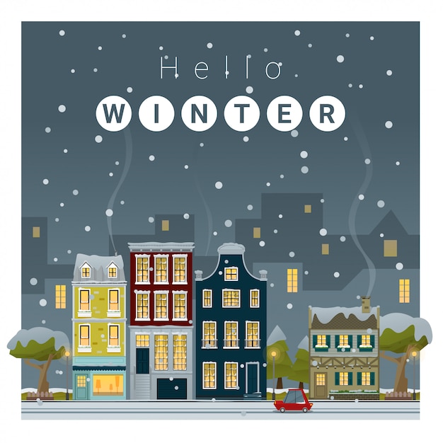 Hello winter cityscape background