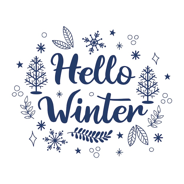 Hello winter concept with lettering