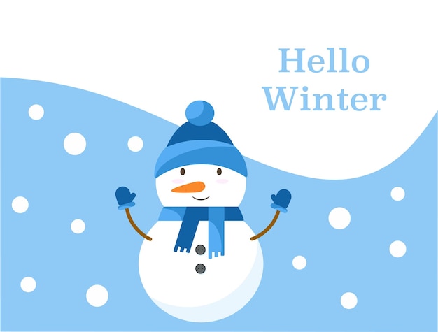 Hello winter illustration with a cute snowman