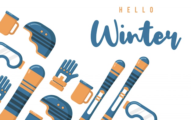 Vector hello winter illustration with flat vector