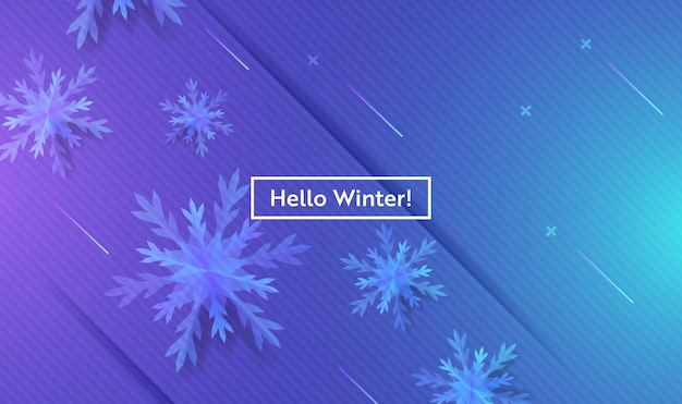 Hello winter layout со снежинками для интернета, целевой страницы, баннера, плаката, шаблона веб-сайта. снежный рождественский сезонный фон для мобильного приложения, социальных сетей. векторная иллюстрация