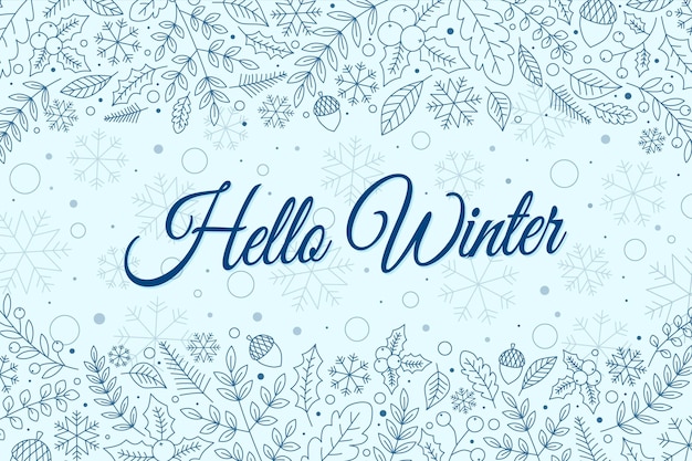 Hello winter lettering background