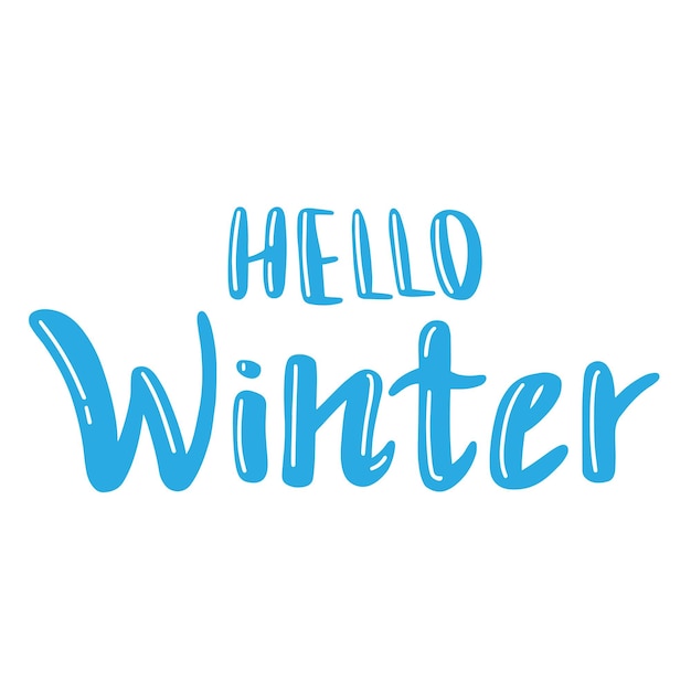 Hello winter lettering in cartoon style Happy new year and merry christmas