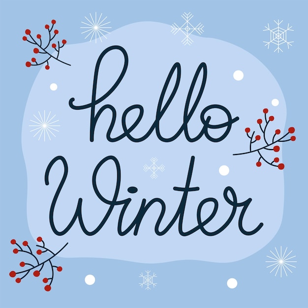 Hello Winter Lettering for Poscard or Banner Vector Illustration в плоском стиле