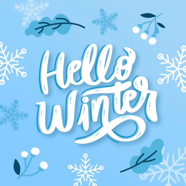 Vector hello winter lettering with drawn elements