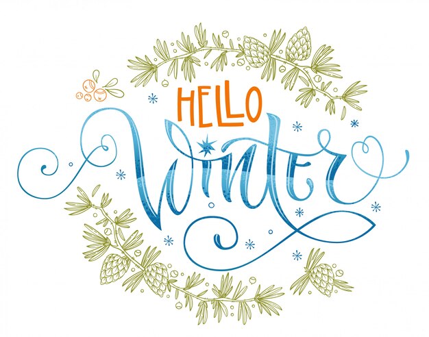 Vector hello winter quote. hand drawn modern calligraphy.