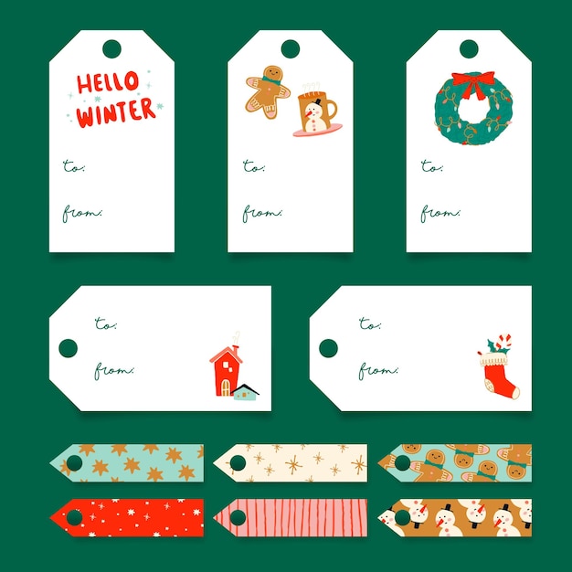 Vettore hello winter tags pronti per la stampa