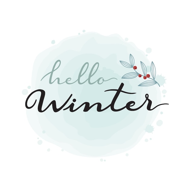 Hello winter vector calligraphy on digital blue stains.