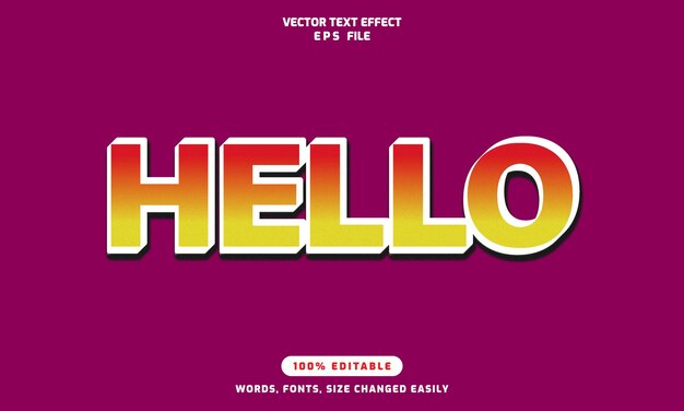 Hello words editable 3d text effects template stylish font vector illustration