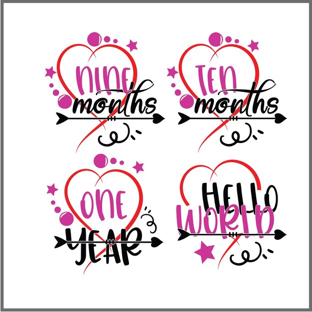 Vettore hello world baby milestones svg t disegno della maglietta