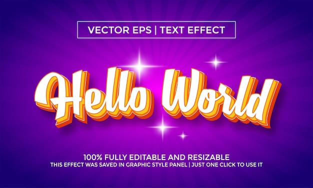 Hello world text effect or vector text effect and editable text style