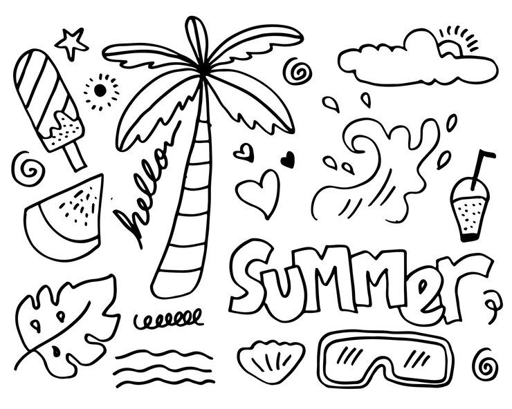Vector hello zomercollectie in doodle-stijl voor banners en meer