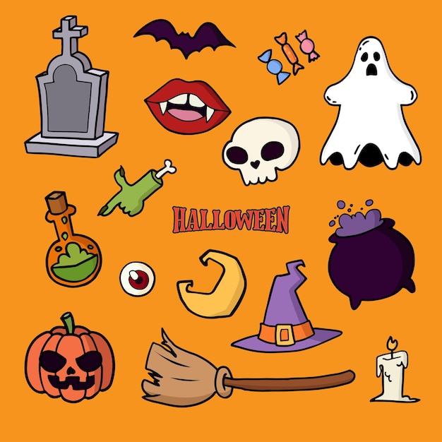 Коллекция плоских мультяшных элементов Helloween