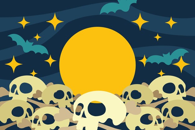 Helloween night with skull illustration design