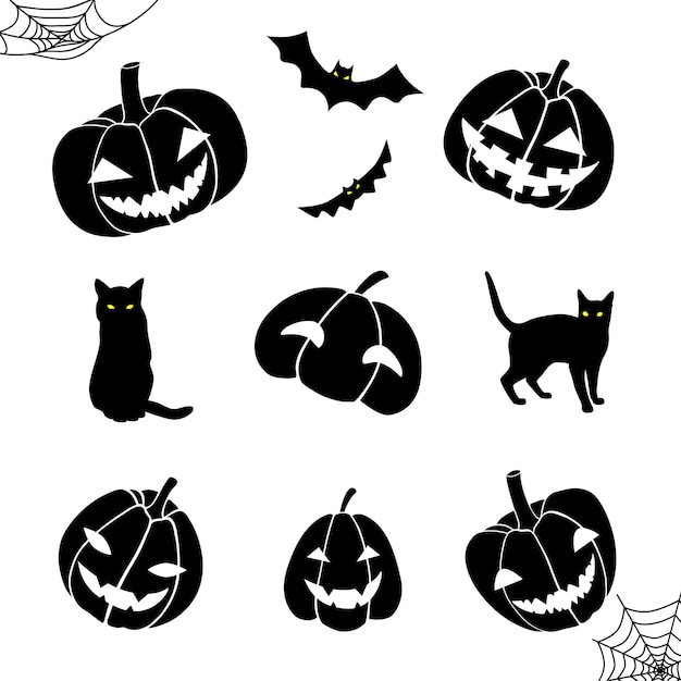 ハロウィン セット黒と白のカボチャ猫バット カット テンプレート