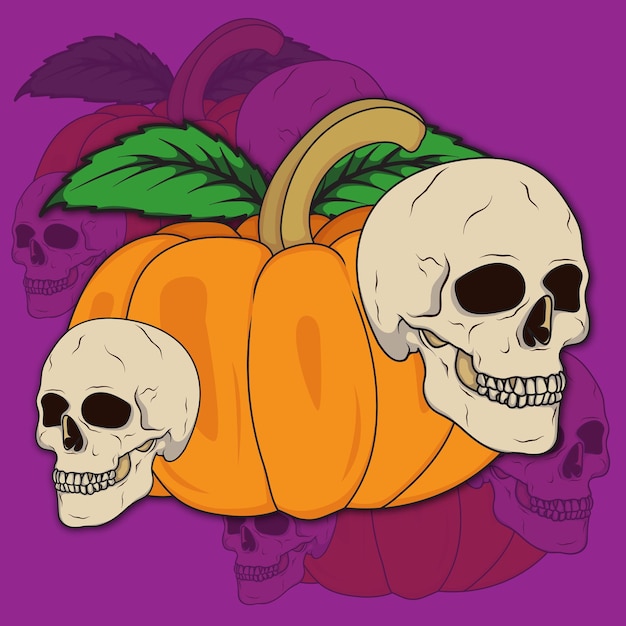 Disegno dell'illustrazione del cranio e della zucca di helloween