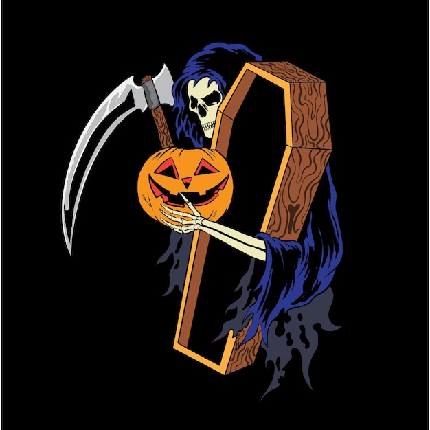 Vector helloween skull with coffin