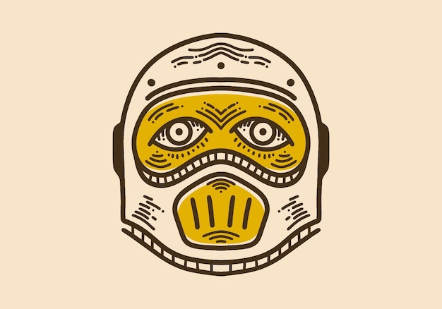 Helm and two eyes vintage retro line art