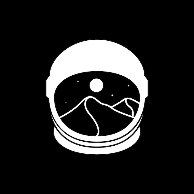 Helmet astronaut space sky mountain night moon modern logo design vector