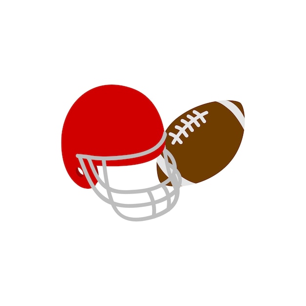 Vector helmet and ball rugby icon in isometric 3d style isolated on white background american football symbol