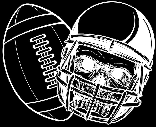 helmet football skull with ball design on black background