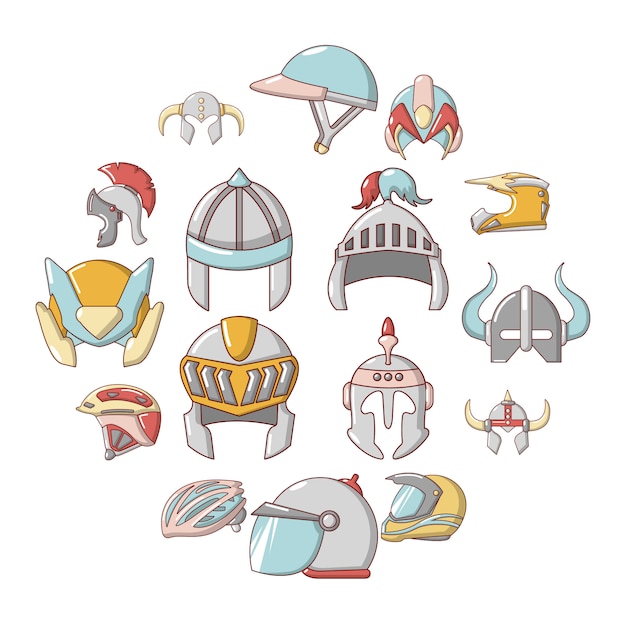 Vector helmet icon set, cartoon style