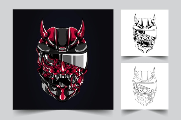 Helmet ronin mascot illustration