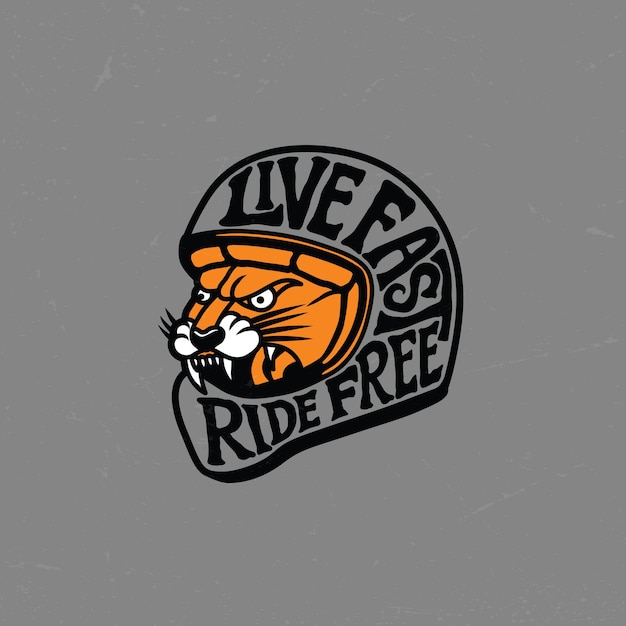 Helmet Tiger Motorcycle Logo Badge with vintage retro style