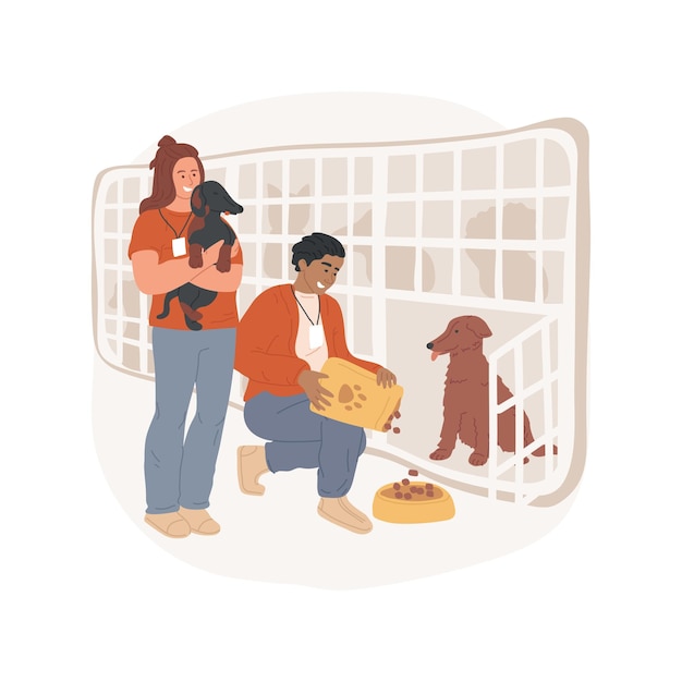 Help at animal shelter isolated cartoon vector illustration