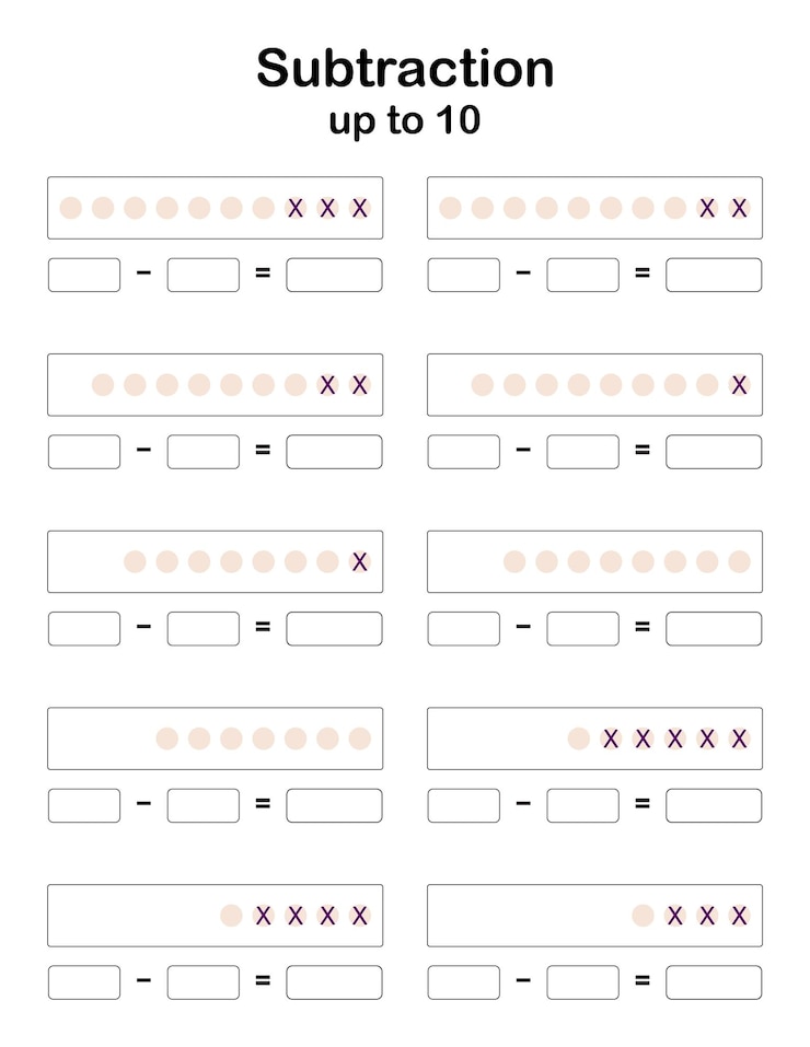 Vector to help children learn numeracy skills and write math, here is a subtraction math worksheet for kids