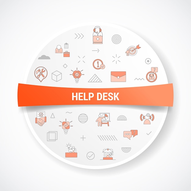 Concetto di help desk con concetto di icona con forma rotonda o circolare per badge