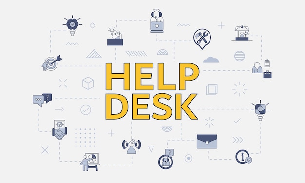 Help desk concept with icon set with big word or text on center