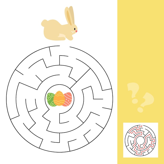 작은 토끼가 아이를 위한 부활절 달걀 미로 미로 게임의 길을 찾도록 도와주세요
