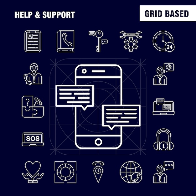 Help and support line icon set