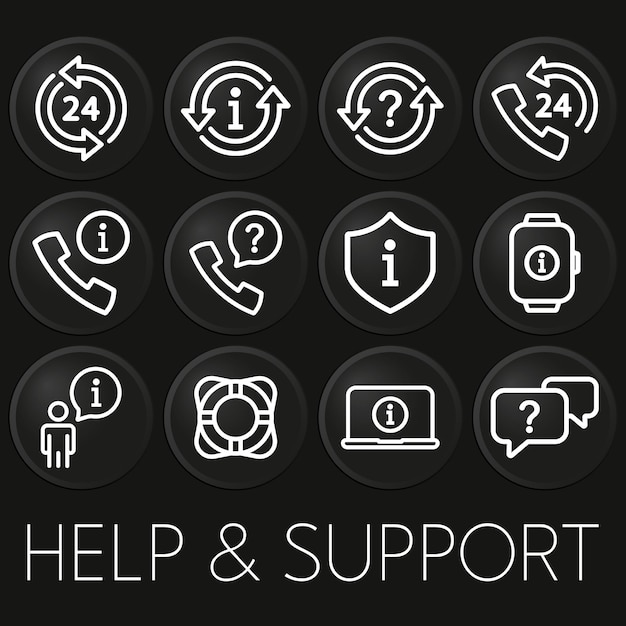 Help and support minimal vector icon on 3D button isolated on black background Premium VectorxD