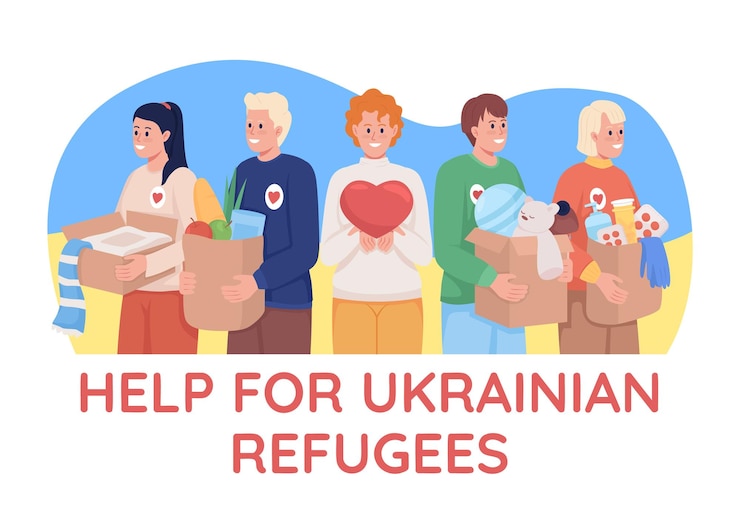 Вектор помощь украинским беженцам 2d векторная изолированная иллюстрация