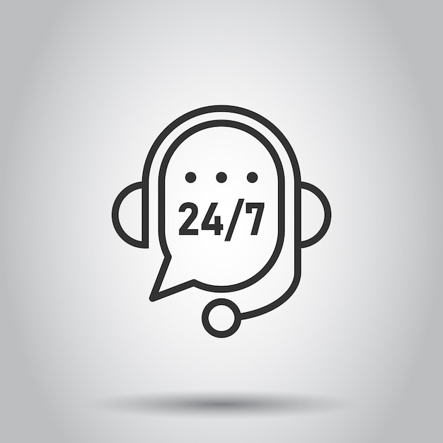 Helpdesk 247 icon in flat style Headphone vector illustration on white isolated background Chat operator business concept