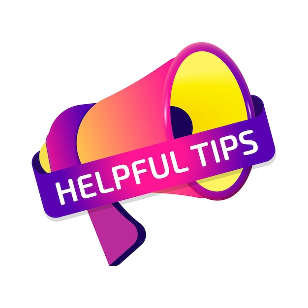 Helpful tips banner label badge icon with megaphone flat design