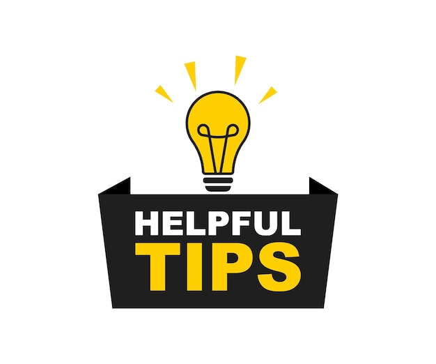 Vector helpful tips logo with light bulb helpful tips badge