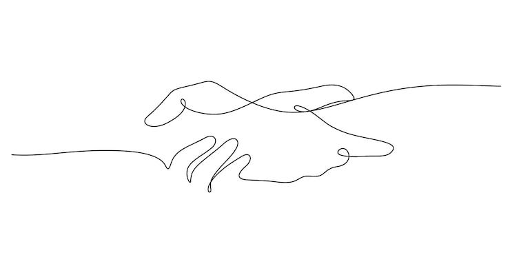 Vector helping hand continuous line drawing minimalist concept