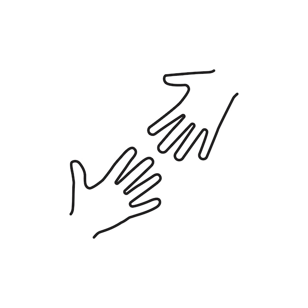 Vector helping hands black icon minimum draft line charity support logo caring people hope symbol vector