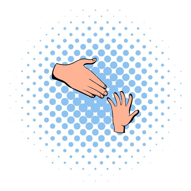 Vettore aiutare l'icona delle mani in stile fumetto su sfondo bianco
