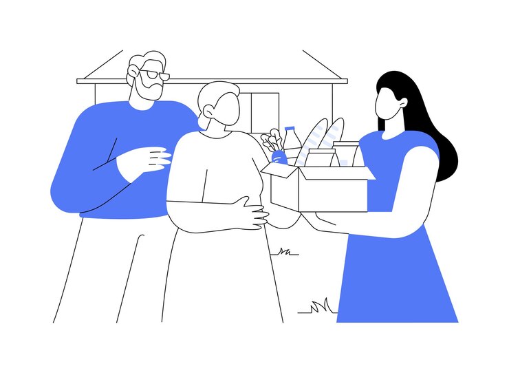 Vector helping older generation isolated cartoon vector illustrations active citizen gives food to old