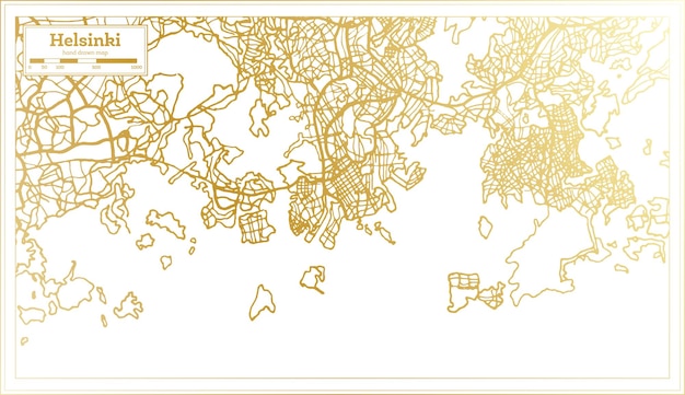 Helsinki Finland City Map in Retro Style in Golden Color Outline Map