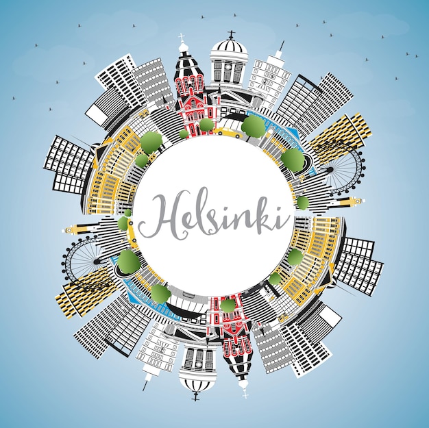 Helsinki Finland City Skyline met kleur gebouwen blauwe hemel en kopie ruimte Vector Illustratie zakenreizen en Concept met historische architectuur Helsinki Cityscape met monumenten