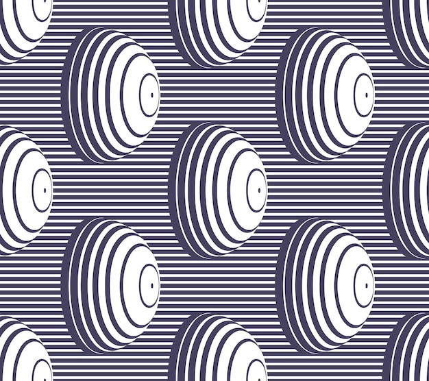 Hemisferen bekleed optische illusie naadloze patroon, vector herhalen tegels op-art achtergrond, psychedelische 3D-bollen en lijnen, behang of print textiel sjabloon.