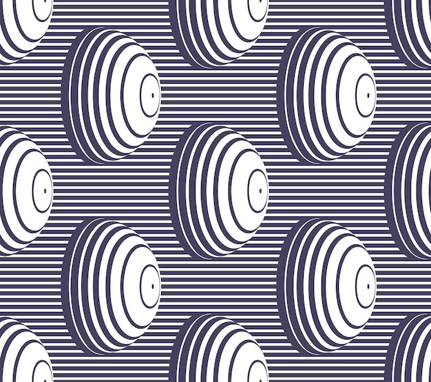Hemispheres lined optical illusion seamless pattern, vector repeat tiling op art background, psychedelic 3D spheres and lines, wallpaper or print textile template.