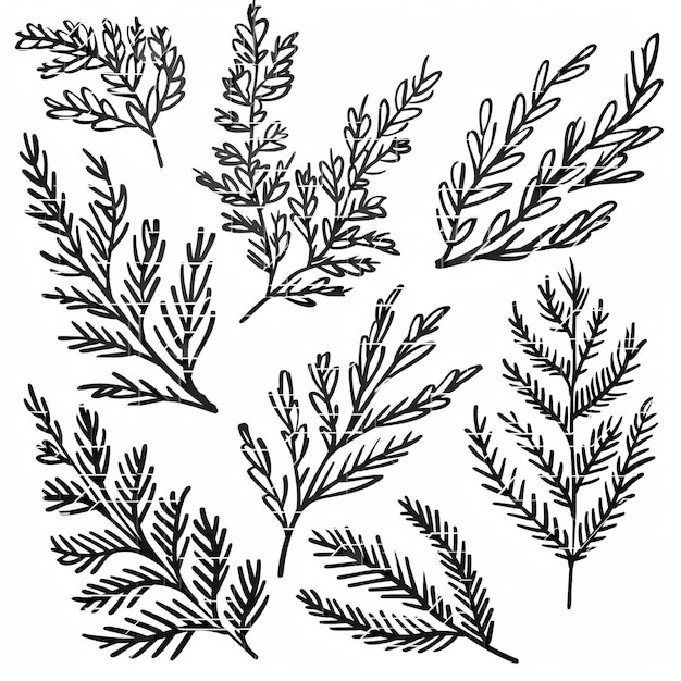 Vector hemlock leaf flat vector lin set illustration high quality