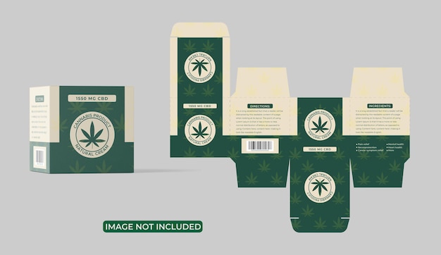 Vector hemp or cbd cream square box packaging and level design